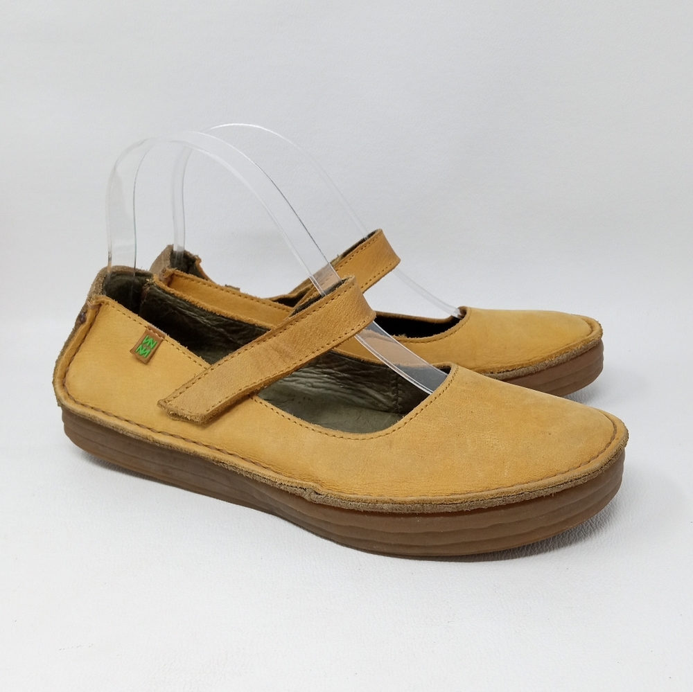 El Naturalista Yellow Leather Mary Jane Flats Women's Size EU 37 US 6.5-7